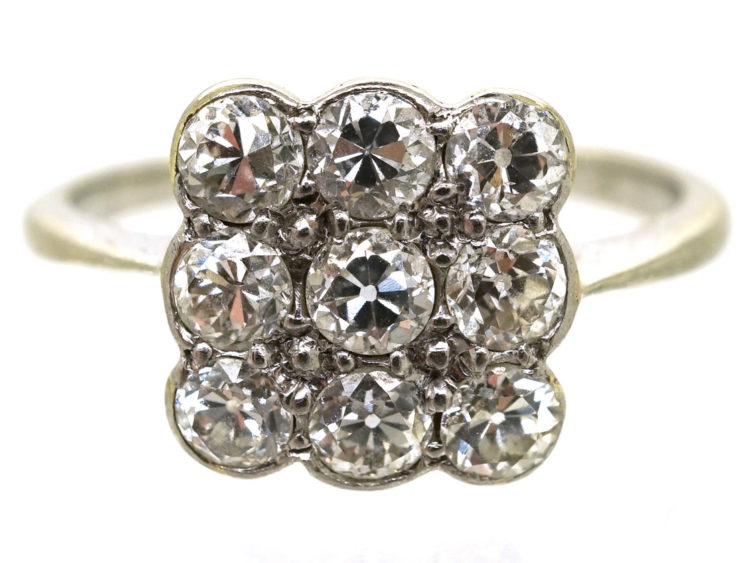 Art Deco 18ct Gold, Platinum & Diamond Square Ring