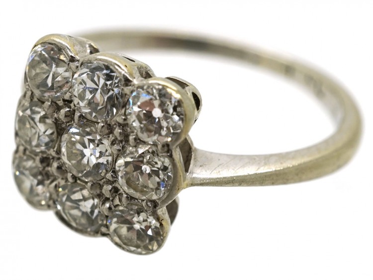 Art Deco 18ct Gold, Platinum & Diamond Square Ring