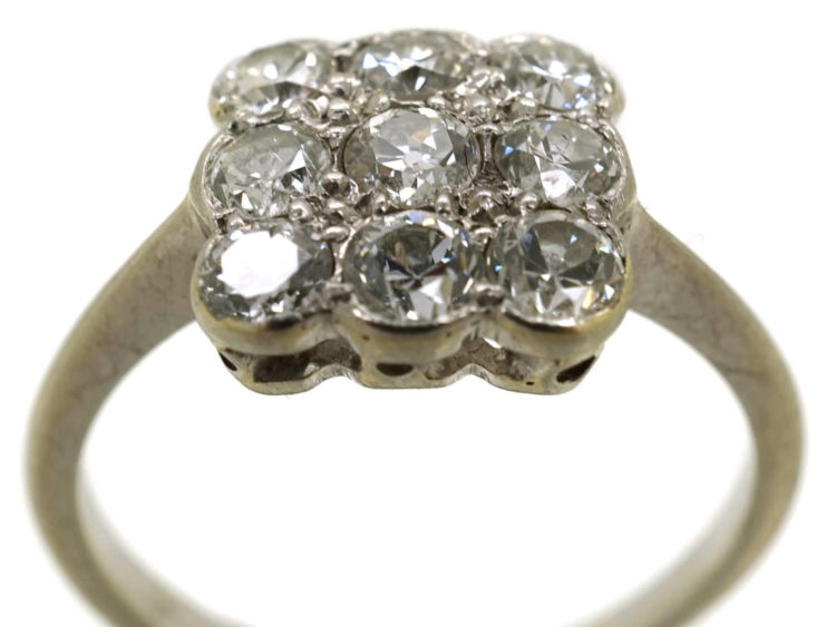 Art Deco 18ct Gold, Platinum & Diamond Square Ring
