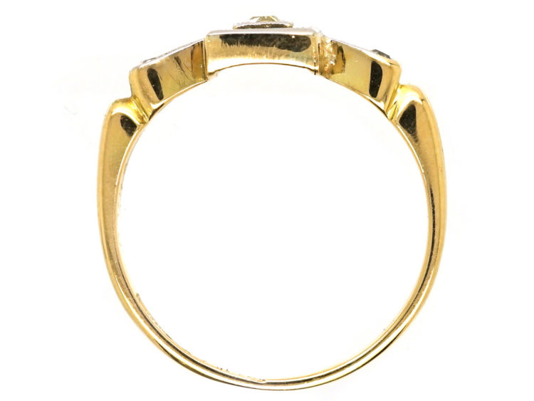 Art Deco 18ct Gold, Platinum & Diamond Square Ring