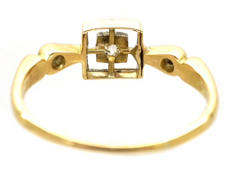 Art Deco 18ct Gold, Platinum & Diamond Square Ring