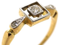 Art Deco 18ct Gold, Platinum & Diamond Square Ring