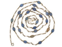 Russian Silver Long Guard Chain Set With Chalcedony
