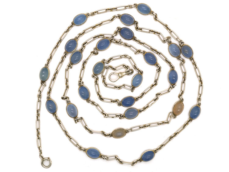 Russian Silver Long Guard Chain Set With Chalcedony