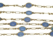 Russian Silver Long Guard Chain Set With Chalcedony