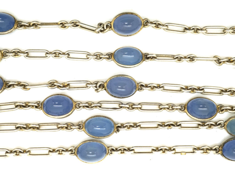 Russian Silver Long Guard Chain Set With Chalcedony