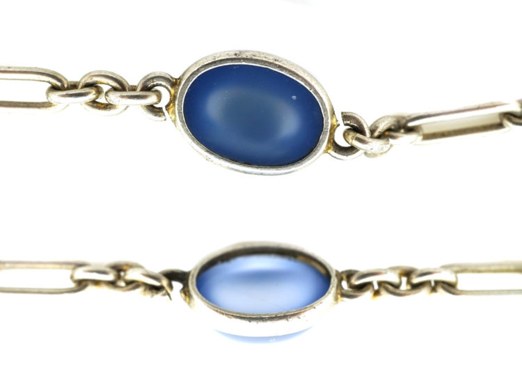 Russian Silver Long Guard Chain Set With Chalcedony