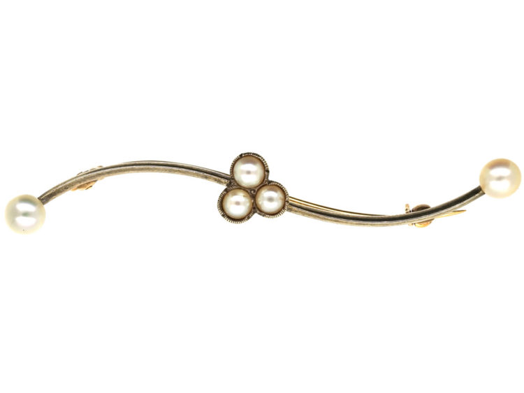 Edwardian 15ct Gold & Platinum Brooch Set With Natural Pearls