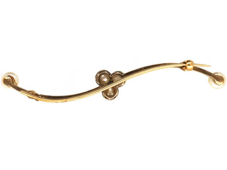 Edwardian 15ct Gold & Platinum Brooch Set With Natural Pearls