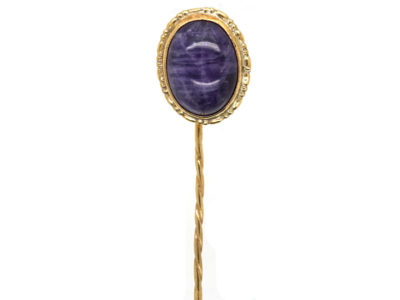 Edwardian 9ct Gold & Cabochon Amethyst Tie Pin