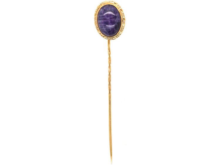 Edwardian 9ct Gold & Cabochon Amethyst Tie Pin