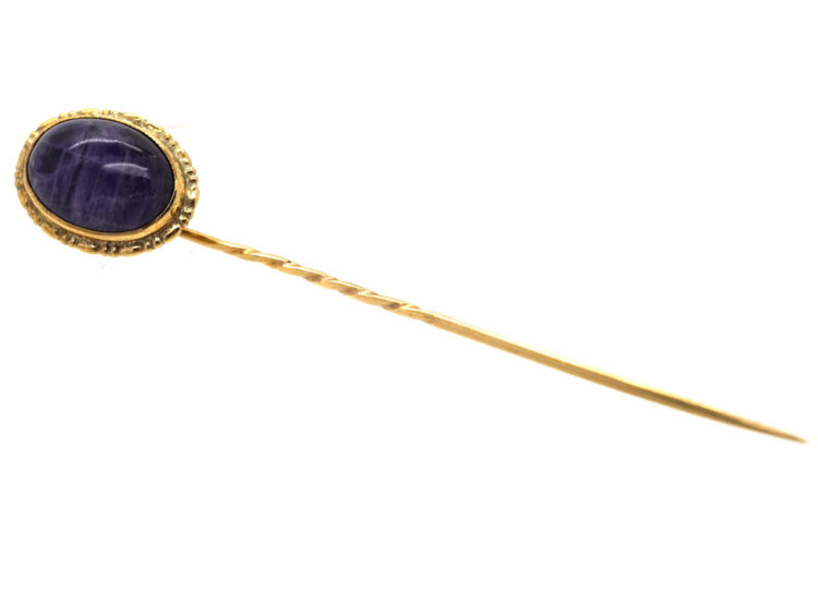 Edwardian 9ct Gold & Cabochon Amethyst Tie Pin