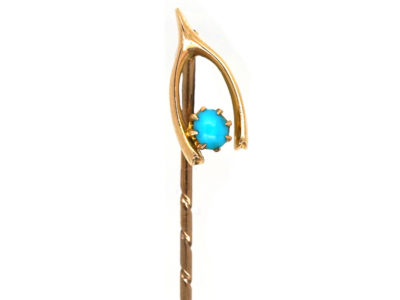Edwardian 15ct Gold Wishbone Tie Pin Set With Turquoise