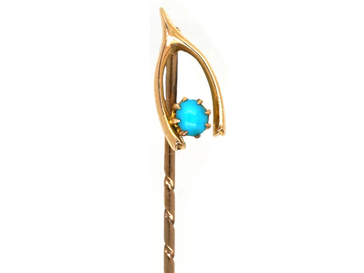 Edwardian 15ct Gold Wishbone Tie Pin Set With Turquoise