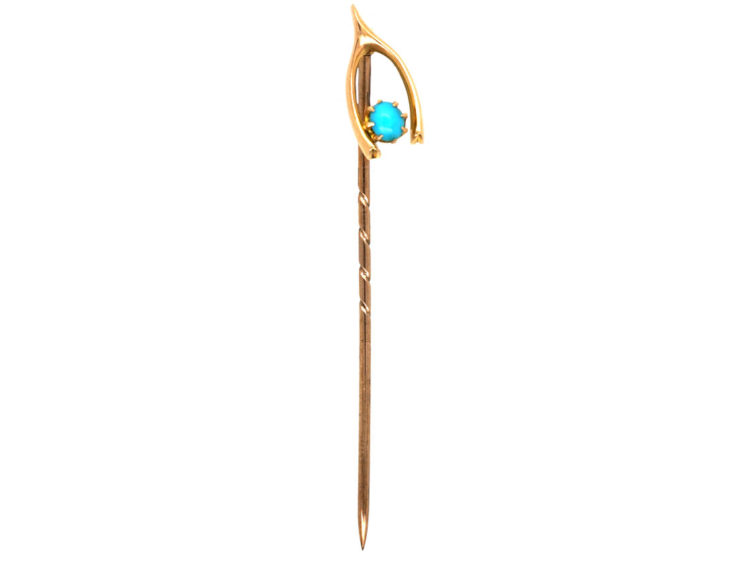 Edwardian 15ct Gold Wishbone Tie Pin Set With Turquoise