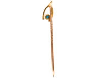 Edwardian 15ct Gold Wishbone Tie Pin Set With Turquoise