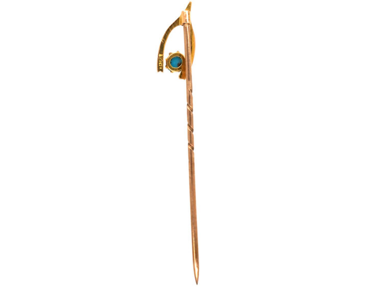 Edwardian 15ct Gold Wishbone Tie Pin Set With Turquoise