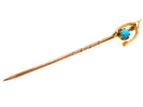 Edwardian 15ct Gold Wishbone Tie Pin Set With Turquoise