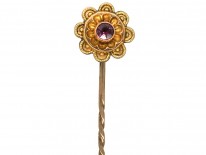 Edwardian 9ct Gold Tie Pin Set with a Garnet