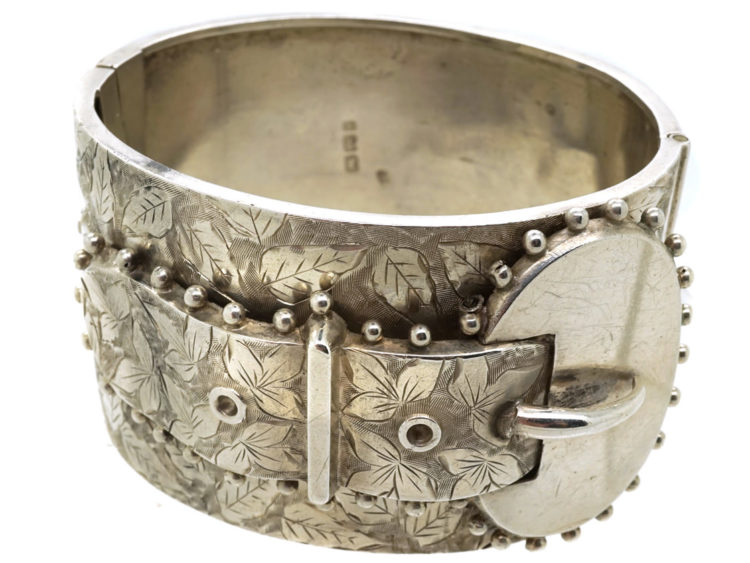 Victorian Wide Silver Engraved Buckle Bangle