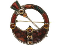 Victorian Scottish Silver, Jasper & Bloodstone Brooch
