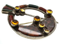 Victorian Scottish Silver, Jasper & Bloodstone Brooch