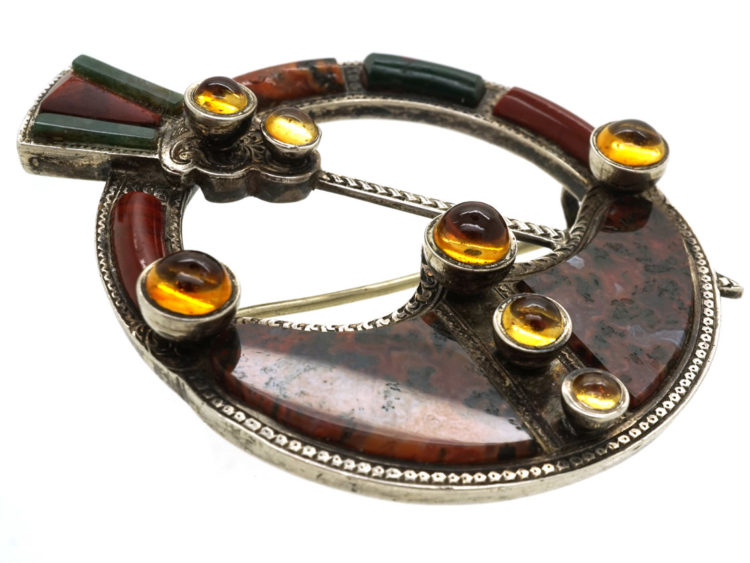 Victorian Scottish Silver, Jasper & Bloodstone Brooch