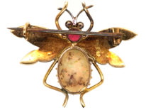 Edwardian 15ct Gold, Opal Garnet & Natural Split Pearl Bee Brooch