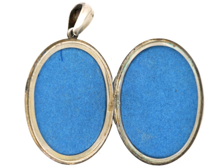 Victorian Silver Oval Shaped Locket With Bird in Bough Motif