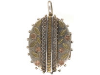 Victorian Silver & Gold Overlay Oval Shaped Locket With Flowers Motif