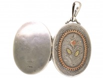 Victorian Silver & Two Colour Gold Overlay Locket With Flower Motif