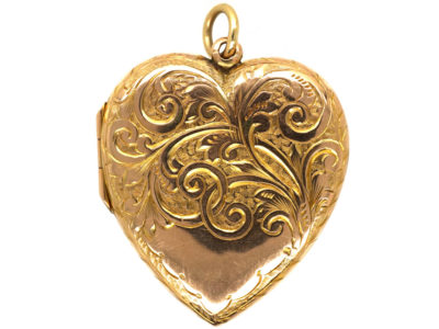 Edwardian 9ct Gold Engraved Heart Shaped Locket