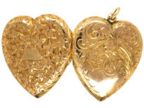 Edwardian 9ct Gold Engraved Heart Shaped Locket