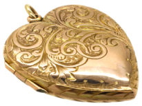 Edwardian 9ct Gold Engraved Heart Shaped Locket