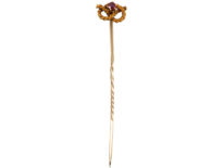 Edwardian 15ct Gold Lover's Knot Tie Pin Set With a Ruby