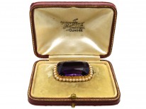 Edwardian 15ct Amethyst & Natural Split Pearl Brooch in Original Case