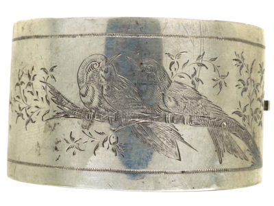 Victorian Wide Silver Bangle With Engraved Song Birds