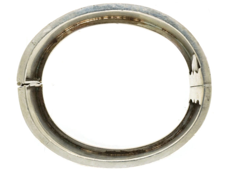 Victorian Wide Silver Bangle With Engraved Song Birds