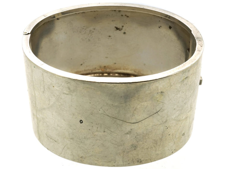 Victorian Wide Silver Bangle With Engraved Song Birds
