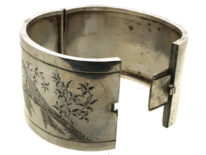 Victorian Wide Silver Bangle With Engraved Song Birds