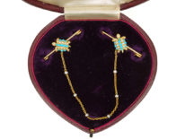 Edwardian 15ct Gold Pair of Tortoise's Brooches in Original Case