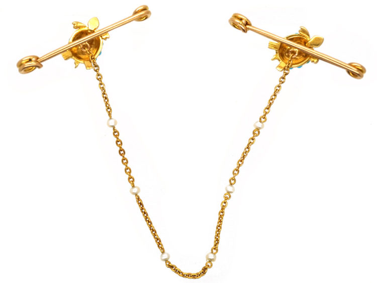 Edwardian 15ct Gold Pair of Tortoise's Brooches in Original Case