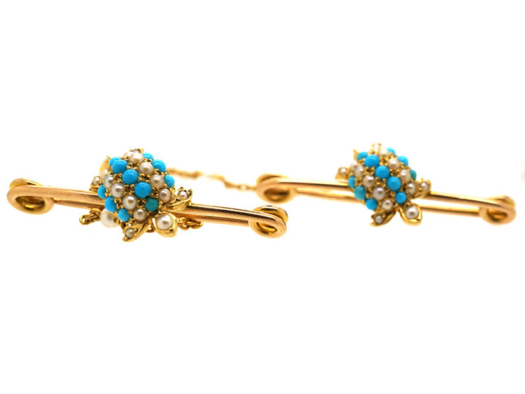 Edwardian 15ct Gold Pair of Tortoise's Brooches in Original Case