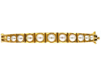 Edwardian 9ct Gold Bangle Set With Natural Split Pearls
