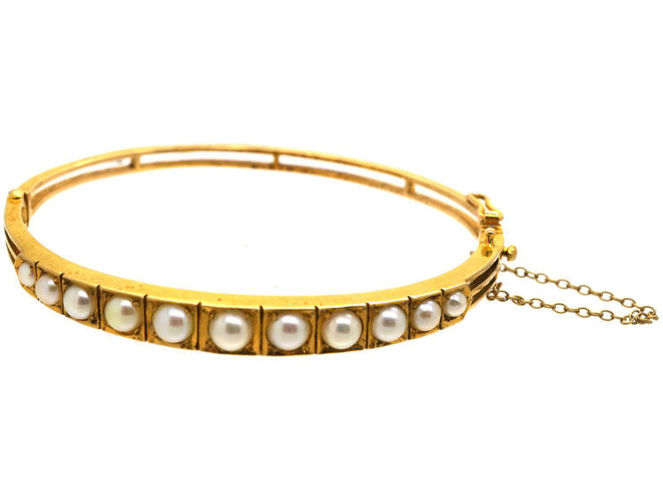 Edwardian 9ct Gold Bangle Set With Natural Split Pearls