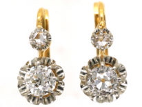 French 18ct Gold Diamond Set Drop Earrings