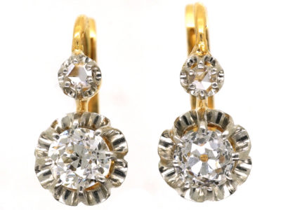 French 18ct Gold Diamond Set Drop Earrings