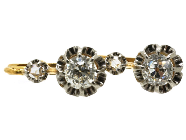 French 18ct Gold Diamond Set Drop Earrings