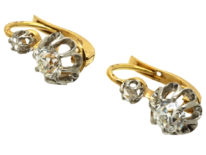 French 18ct Gold Diamond Set Drop Earrings