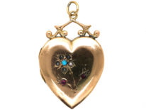 Edwardian 9ct Gold Back & Front Heart Shaped Locket With Flower Motif